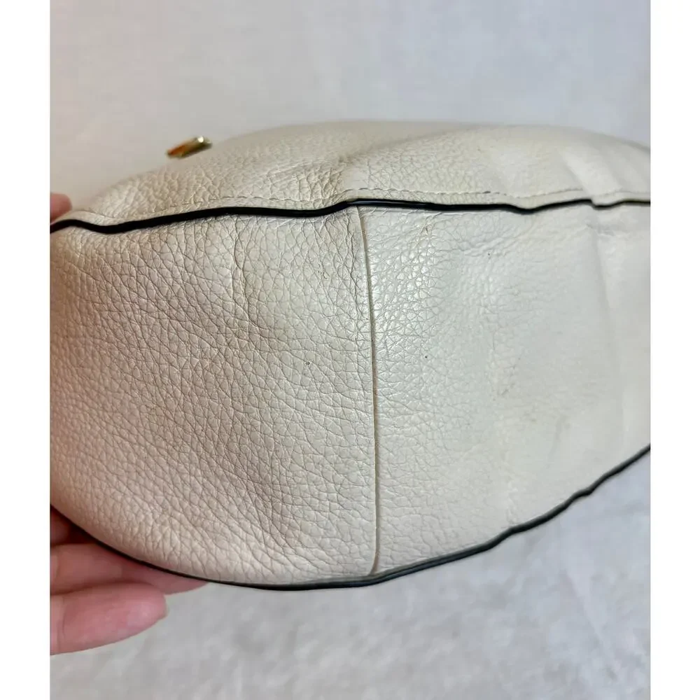 Authentic Coach Cream Leather Stardust Crystal Rivet Elle Hobo Shoulder Bag